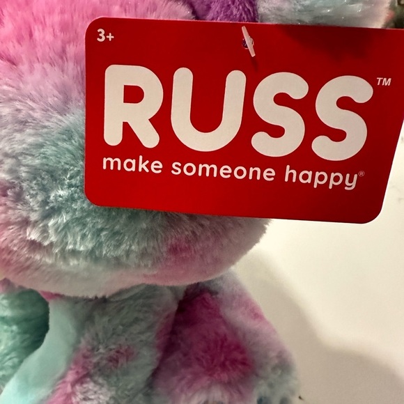 RUSS bear pink and blue tie dye medium sized NWT stuffed animal, plush - Picture 2 of 7